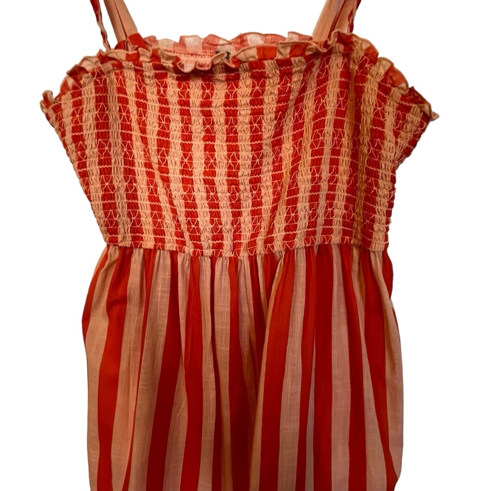 Anthropologie Midi Dress Size XL Smocked Blush Orange Stripe Spaghetti Strap - Picture 8 of 15